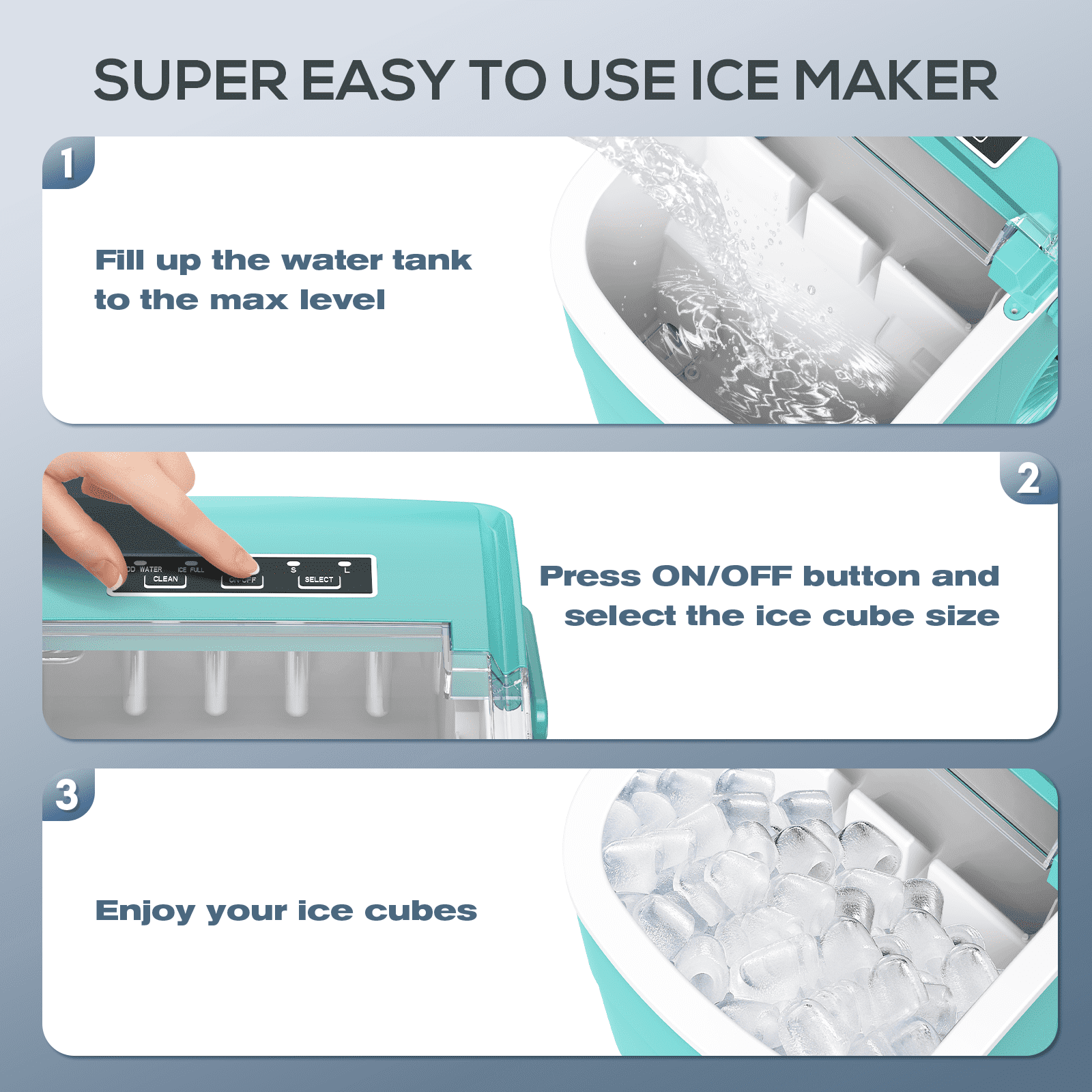 Auseo Countertop Ice Maker Machine 26 lbs/24H, 2 Sizes of Bullet Ice, 9 Bullet-Shaped Ice in 6 Min, Auto-Cleaning, Green
