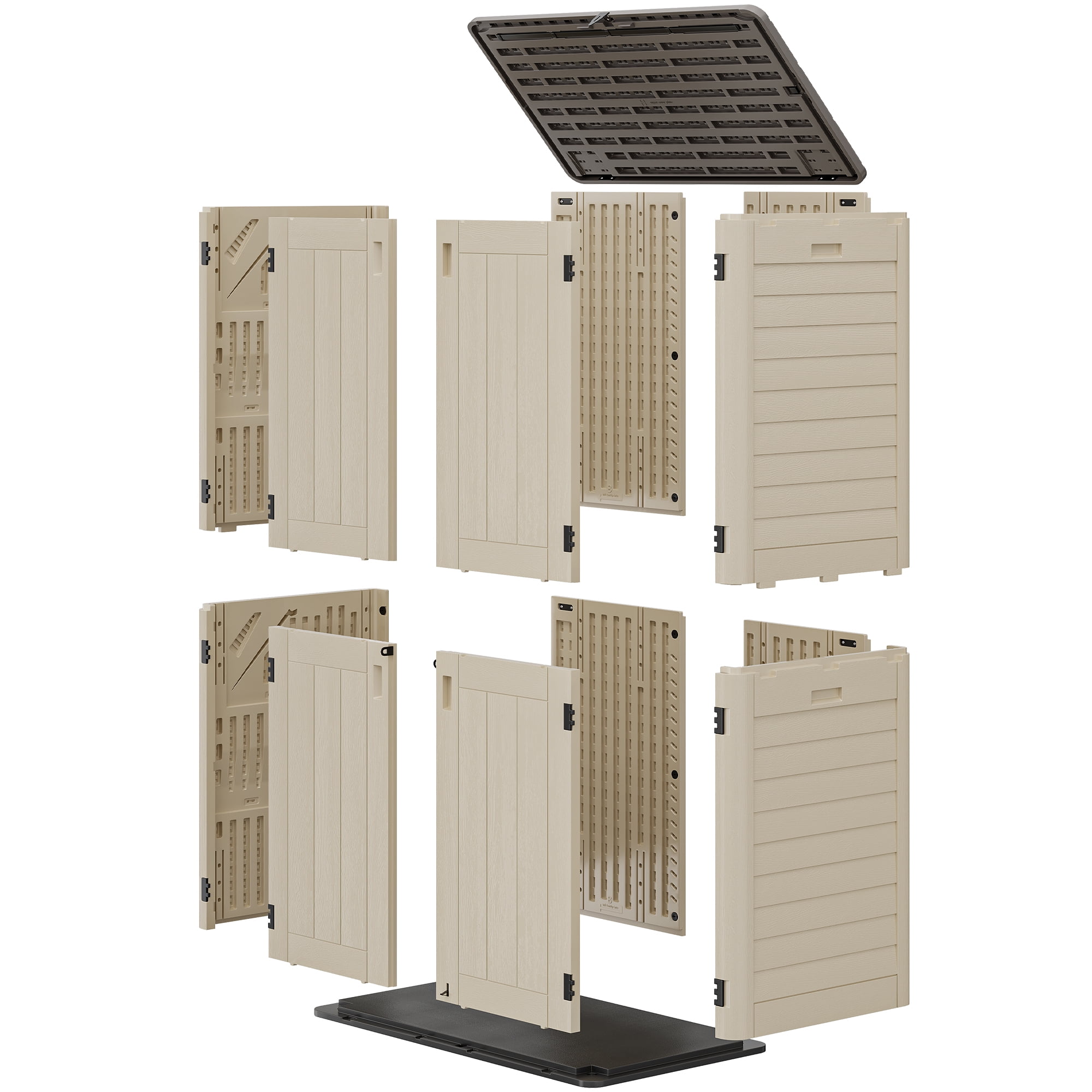 Dextrus Vertical Resin Outdoor Storage, 50 cubic feet without Shelving for Garden Garage Poolside, Locking Capability, Khaki
