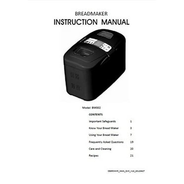 Cooks Essentials Bread Machine Maker Instruction Manual Model: 41300R REPRINT