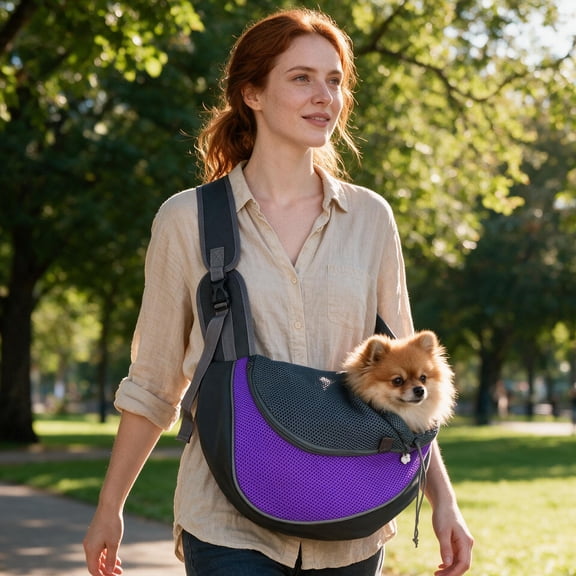 Linnome Small Pet Dog Sling Carrier Breathable Mesh Travelling Pet Hands- Sling Bag Adjustabled Padded Strap Front Pouch Shoulder Bag For Dogs Cats Outdoor Travel