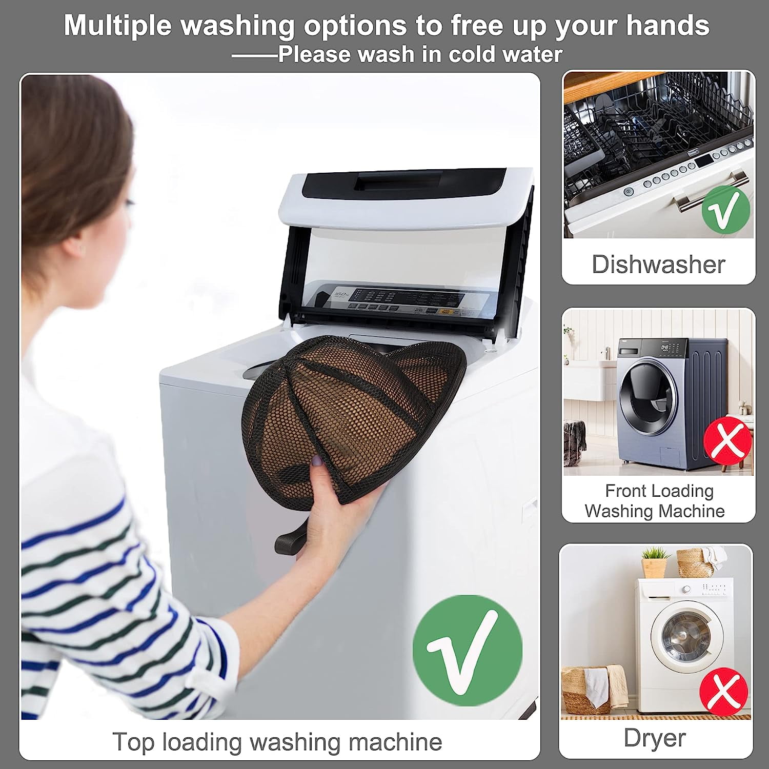 TSOMEI Hat Cleaner for Baseball Cap Foldable Hat Washer Rack for Washing Machines 2 Pcs Black+White