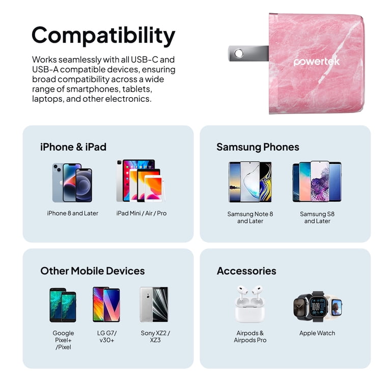 Powertek Marble Dual Port Wall Charger 20W Pink photo 6