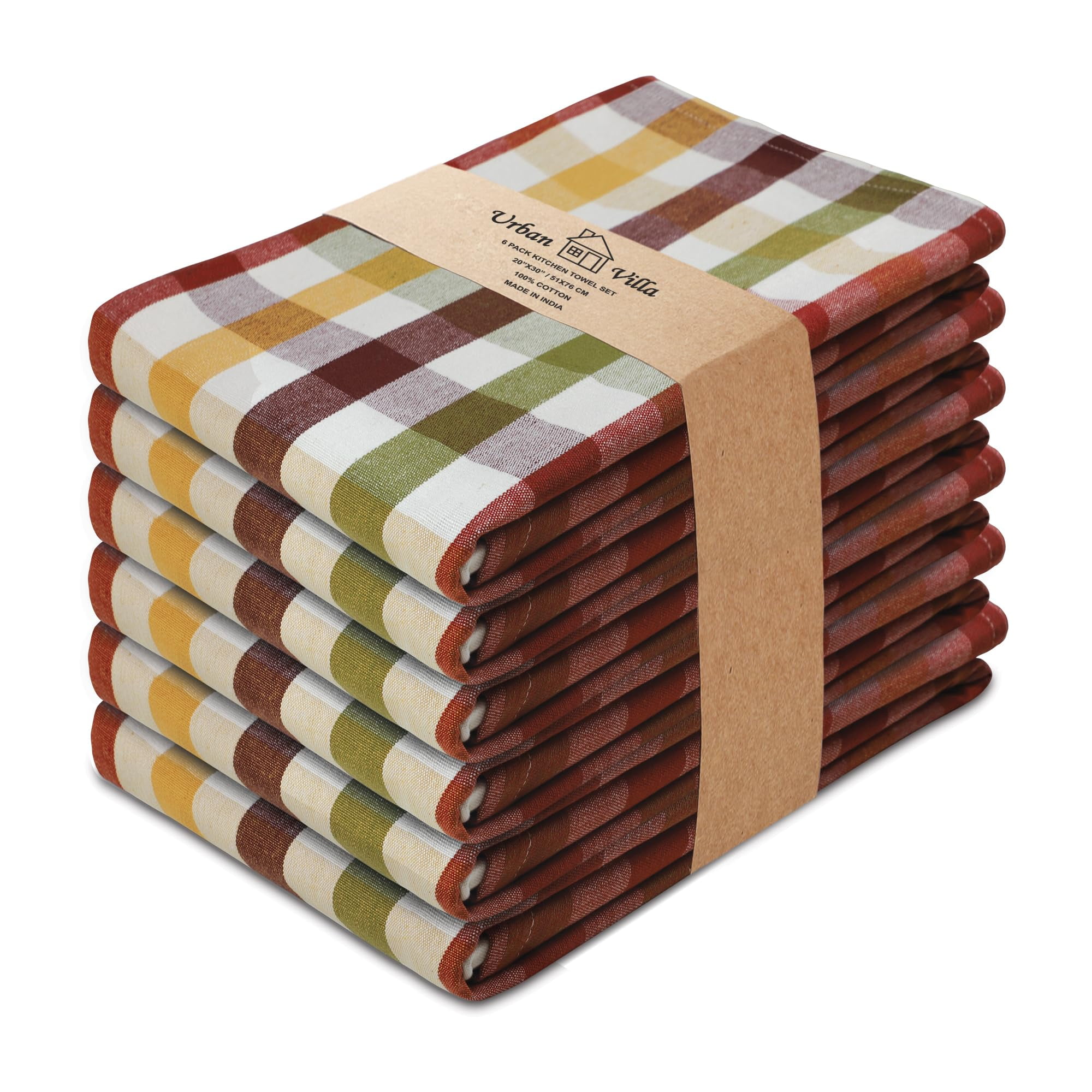 Urban Villa Christmas Kitchen Towels Set of 6 Buffalo Checks Kitchen Towels 20X30 Inches 100% Cotton Absorbent Kitchen Towels Ultra Soft Mitered Corners Kitchen Towels