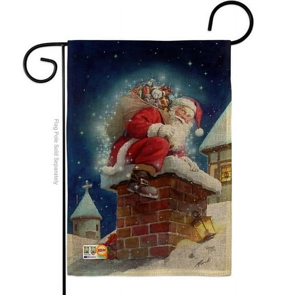 Breeze Decor BD-XM-G-114106-IP-DB-D-US14-AL 13 x 18.5 in. Chimney Santa Burlap Winter Christmas Impressions Decorative Vertical Double Sided Garden Flag