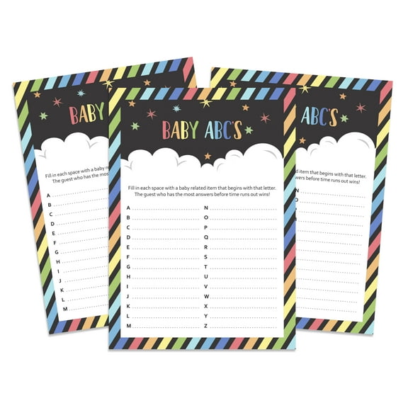 InkdotpotPack of 50,GirlBabyShower Party Collection, Baby ABC Game,Fun Baby Shower Party Games, Activities, Decorations,Rainbow ThemeParty Supplies