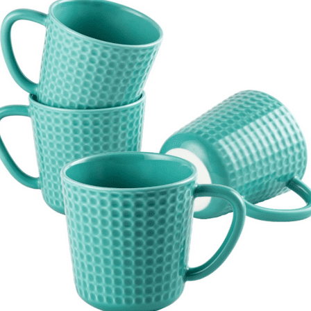BVIEAKD Ceramic Coffee Mugs 15 oz, Large Waffle Embossed Mug Set with Handle, Unique Coffee Cups for Latte, Cappuccino, Cocoa, Hot Tea, Mocha, Milk, Housewarming Wedding Present - Set of 4 (Teal)