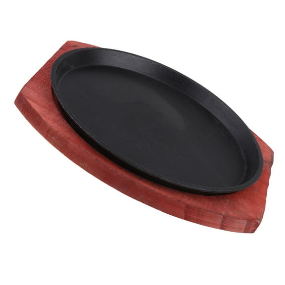 WASHWEPE Wooden Steak Plate Fajita Pan Cast Iron 1Pcs for Cooking and Meals