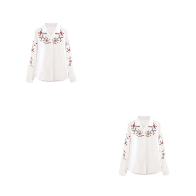 Minnieouse Camisas de mujer Moda Tallas grandes Camisa blanca Bordado de manga larga Botón Fiesta de negocios Deportes al aire libre Type3 NO3
