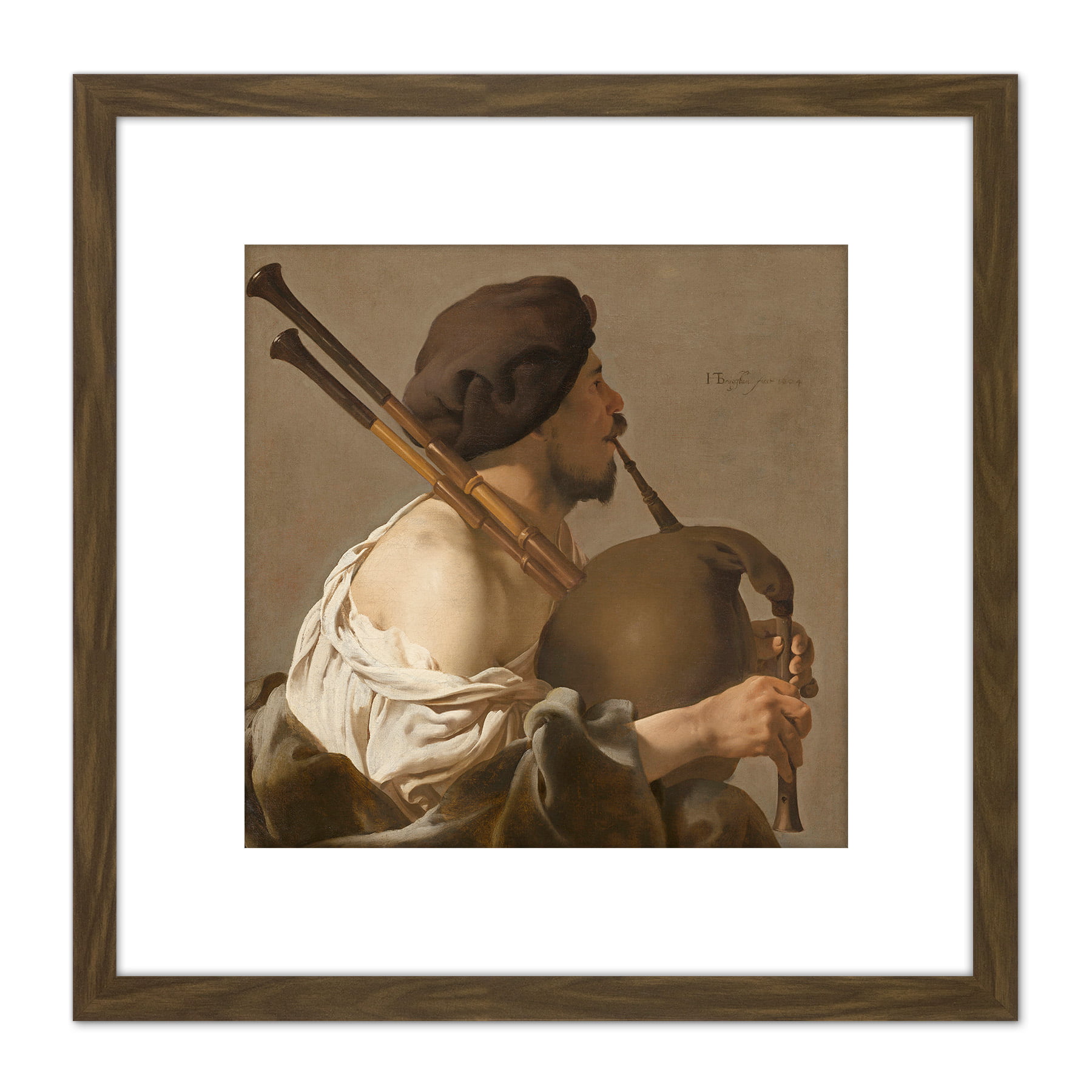 Brugghen Bagpipe Player Painting 8X8 Inch Square Wooden Framed Wall Art ...