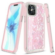 iPhone 12 Pro Case (6.1"), Rosebono Graphic Design Shockproof Impact Resistant Protective Full-Body Rugged Clear Hybrid Bumper Case for iPhone 12 Pro (Pink Shell)