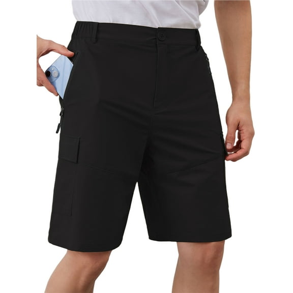 Demotime Mens Hiking Cargo Shorts with 5 Zipper Pockets Quick-Dry Lightweight Golf Casual Shorts Black L