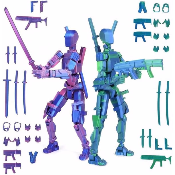 Ensamblada Figuras De Accion T13 Muñecos Articuls Dummy 13 Figura Articulada Magnetic Lucky Robot Multiarticuladas Impresa En 3D Deslumbramiento Degrad Multicolor(2 pcs - mor+verde)
