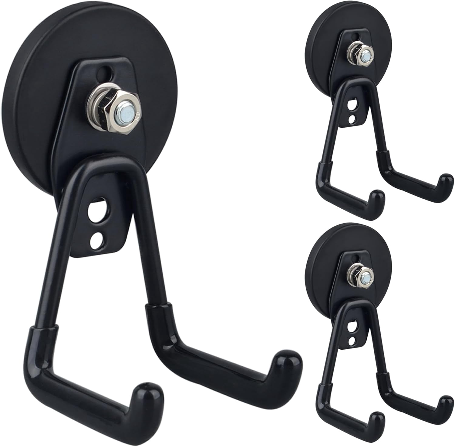 FEFEFW-Heavy Duty Magnetic Garage Hooks,3 Pack Strong Large Magnet Hooks for Power Drill,Garden Tools,Hose,Pegboard,Garage, Workshop,Magnetic Storage Hook for Indoor Outdoor Hanging(Black)