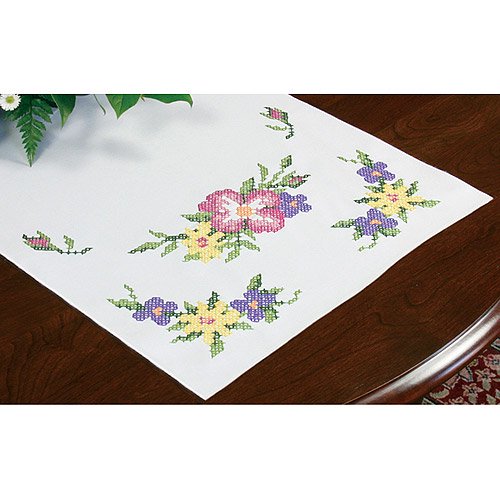 dimensions needlecrafts stamped cross stitch, wild roses table runner