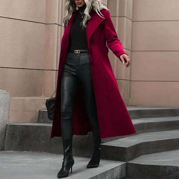 YueHuiYing Women Fashionable Casual Turndown Collar Long-sleeved Solid Top Coat Button Bandage Trench coat