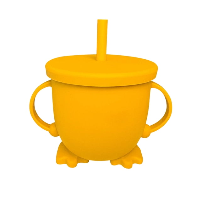 2025 Vaso con pajita de silicona antiderrame para dos orejas, 1 unidad, vaso portátil con tapa y pajita para alimentos, a prueba de fugas, para viajes, picnics y uso diario