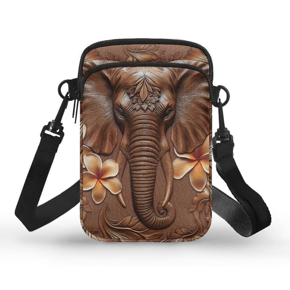 HELLHERO Carved Elephant Head Crossbody Sling Bags Polyester Double Layer for Outdoor Travel Daily Use