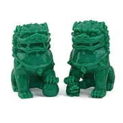 Feng Shui Pair of 3" Green Fu Foo Dogs Guardian Lion Wealth Protection Statue Figurine Paperweights Housewarming Congratulatory Gift US Seller