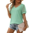 thumbnail image 2 of Ruyang Short Sleeve Tshirts for Women Chiffon V Neck Blouses Cute Mesh Sleeve Tops Summer Fashion Casual Top Women Shirts, 2 of 8
