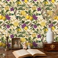 thumbnail image 2 of Boho Peel and Stick Wallpaper Vintage Lemon Floral Purple Flowers Yellow Wall Mural 23.6in x 9.8ft Self Adhesive Removable Wall Paper Renter Friendly Wallpaper for Bedroom Kitchen Farm, 2 of 8