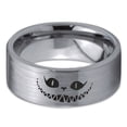 thumbnail image 2 of Tungsten Alice in Wonderland Cheshire Cat Band Ring 8mm Men Women Comfort Fit Gray Flat Cut Brushed Polished, 2 of 4