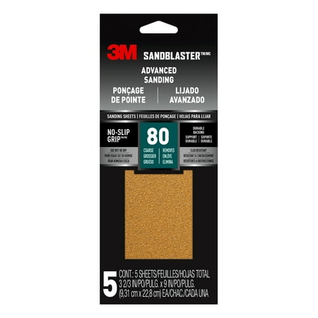 3M SandBlaster Advanced Sanding Sanding Sheet 80 grit, 11080-G-5, 3 2/3 in x 9 in, 5/pk