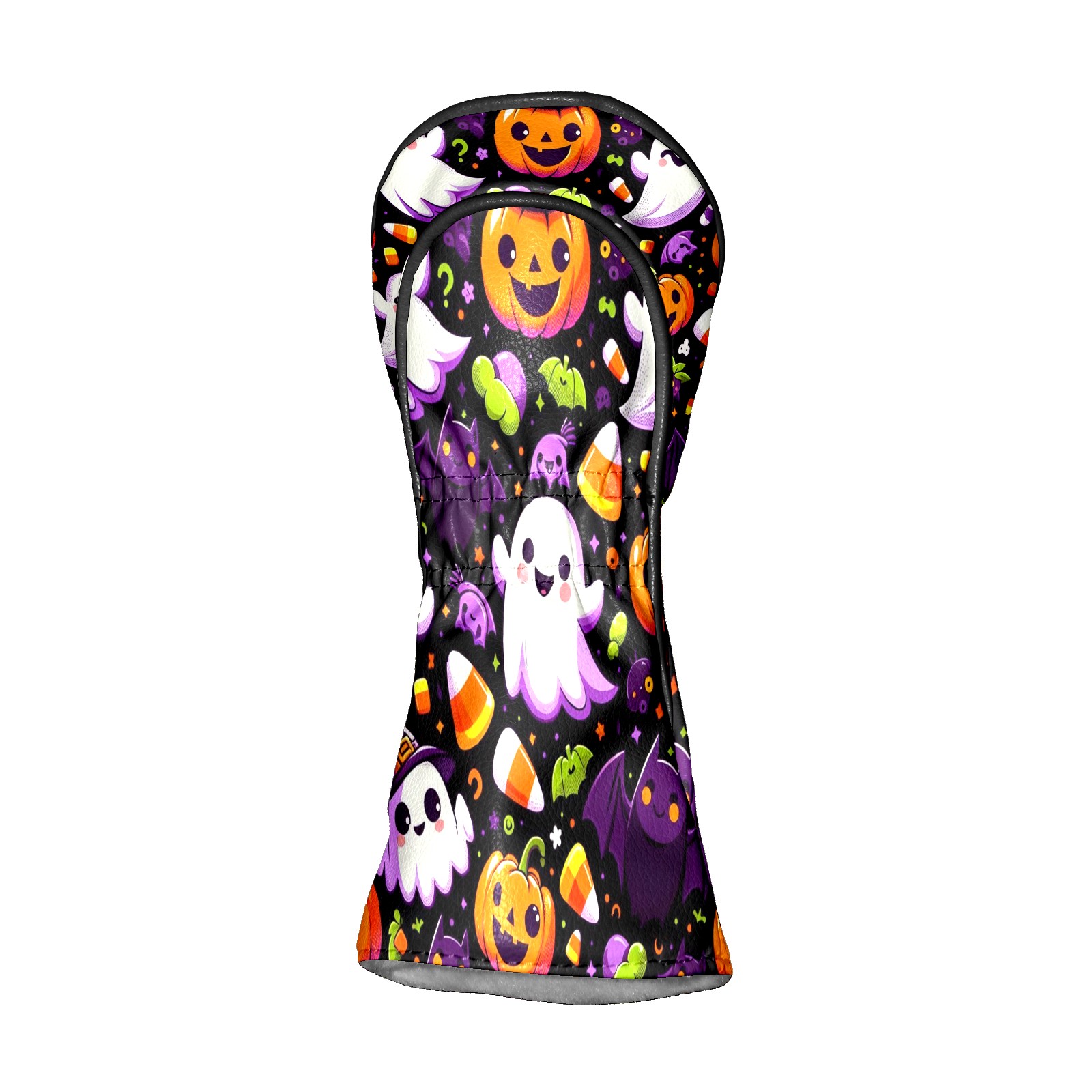 Golf Club Covers, Black Halloween Ghosts Premium PU Leather Driver Hybrid Putter Head Covers with Velvet Lining, Waterproof Golf Gifts for Men Women