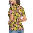 thumbnail image 2 of Goofa Tulips Flowers Pattern Women's Slim-Fit Short-Sleeve V-Neck T-Shirt,Classic-Fit Short-Sleeve V-Neck T-Shirt-Large, 2 of 5