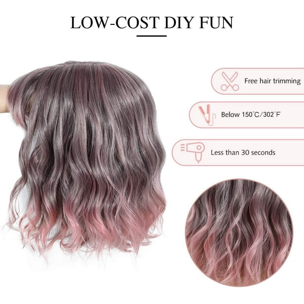 Wavy Bob Wig with Bangs Natural Dark Brown Wig Synthetic Hair Shoulder Length Wigs Walmart