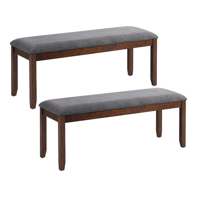 Pemberly Row Rubber Wood Upholstered Padded Dining Bench in Brown (Set of 2)
