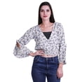 thumbnail image 1 of Moomaya Haut Court Imprimé pour Femmes Style Enveloppant Manches Longues à Volants Blouse d'Été Décontractée, 1 of 5
