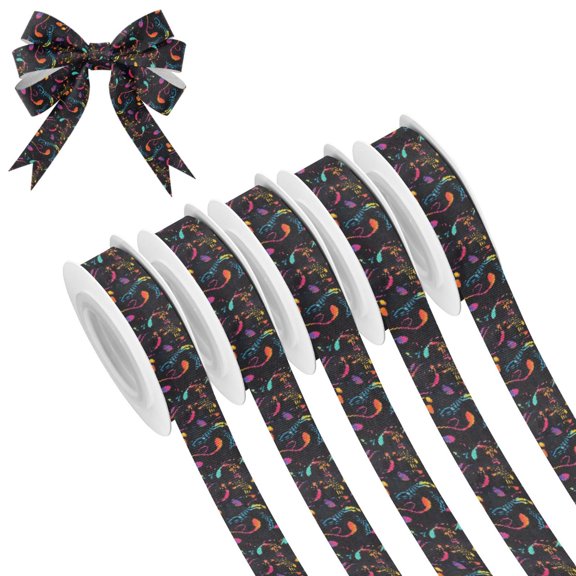 5 Rolls Christmas Ribbon 1.5 inch Wide Decorative Ribbon for Gift Wrapping and Holiday Decorations Musical Notes and Waves Pattern