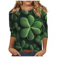 thumbnail image 2 of Womens St Patricks Day Tops, 3/4 Sleeve T Shirt Tops for Women, Round Neck Blouses Ladies Loose Casual St. Patrick's Day Printed Shirt Round Neck Three Quarter Sleeves 3/4 Sleeved T-Shirts, 2 of 5