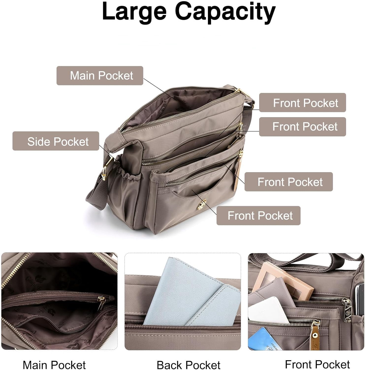 Crossbody Bags for Women Multi-Pockets Shoulder Bag Purses Waterproof Travel Satchel