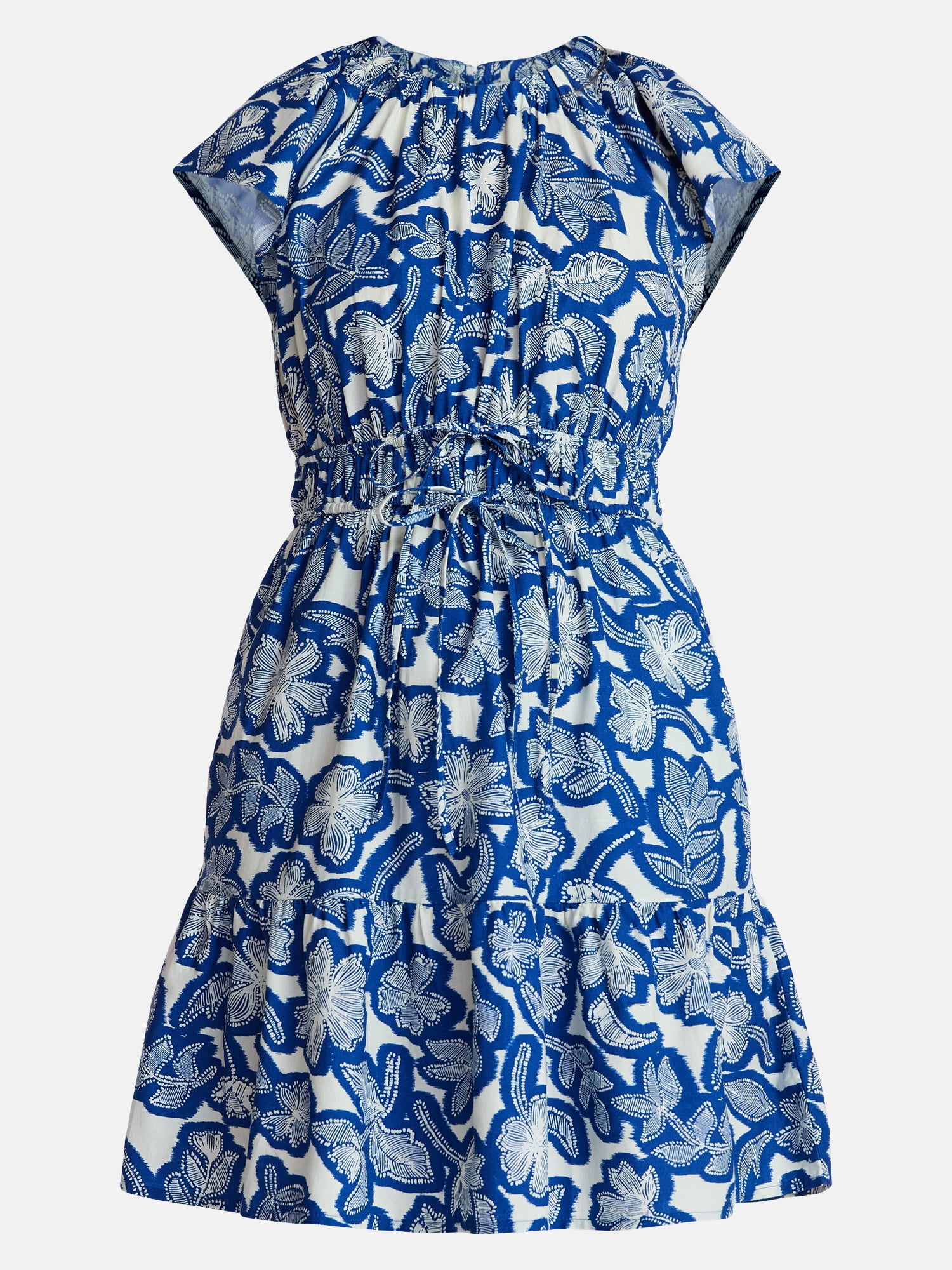 Time and Tru Women's Cinched Waist Mini Dress with Flutter Sleeves, Sizes XS-XXXL
