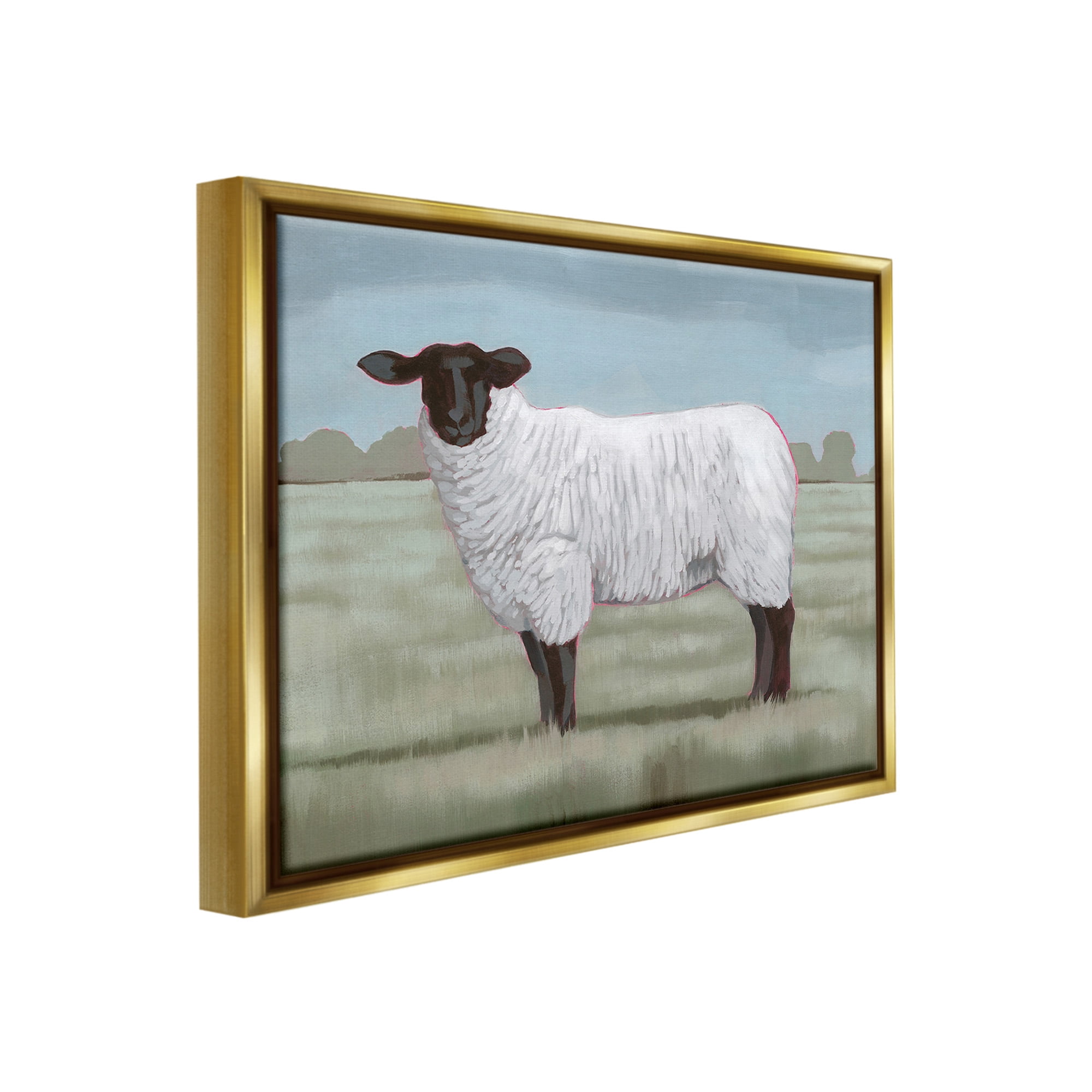 Stupell Industries Traditional Farm Sheep Animals & Insects Painting Gold Floater Framed Canvas Art Print Wall Art, 21 x 17