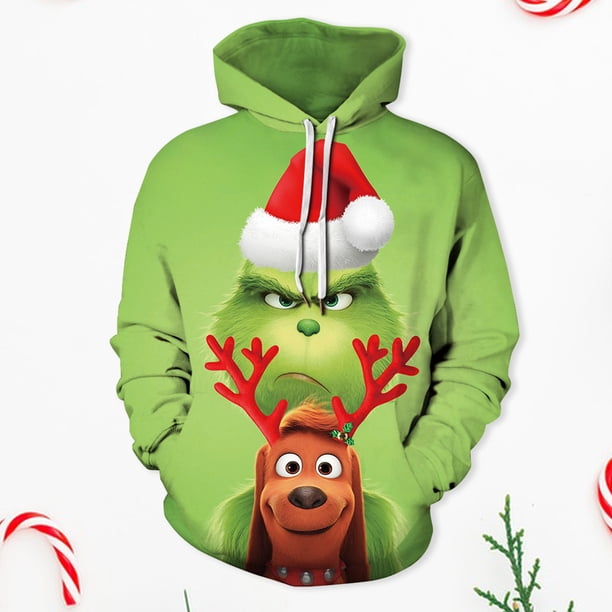 Sudadera Jersey de Grinch, ajuste holgado, bolsillos, estilo deportivo, traje diario Ygjytge Verde*027 T S para Mujer
