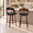 Black/Black Ring Footset, variant on ClinQ 26 inch Swivel Bar Stools Set of 3, Counter Height Bar Chairs with Walnut Legs and Silver Ring Footrest, Upholstered Faux Leather, Beige