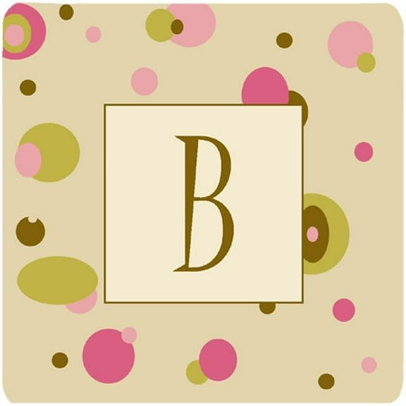 Monogram - Tan Dots Foam Coasters Initial Letter B, Set Of 4