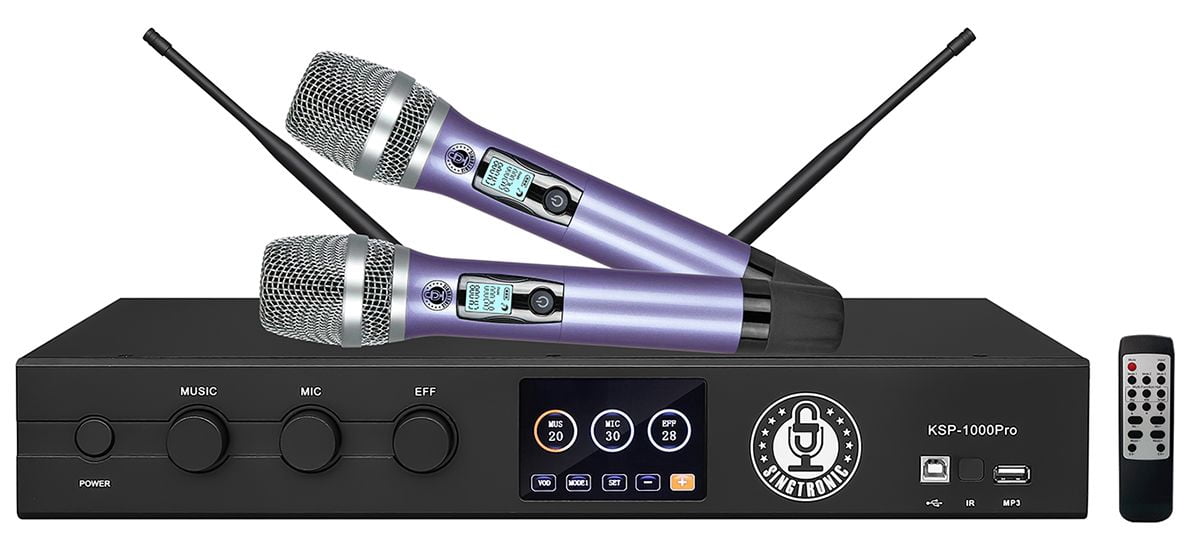 Singtronic KSP-1000Pro Professional Digital 3-in-1 Karaoke Mixing Amplifier 2 Anti-feedback Mics, 3000W