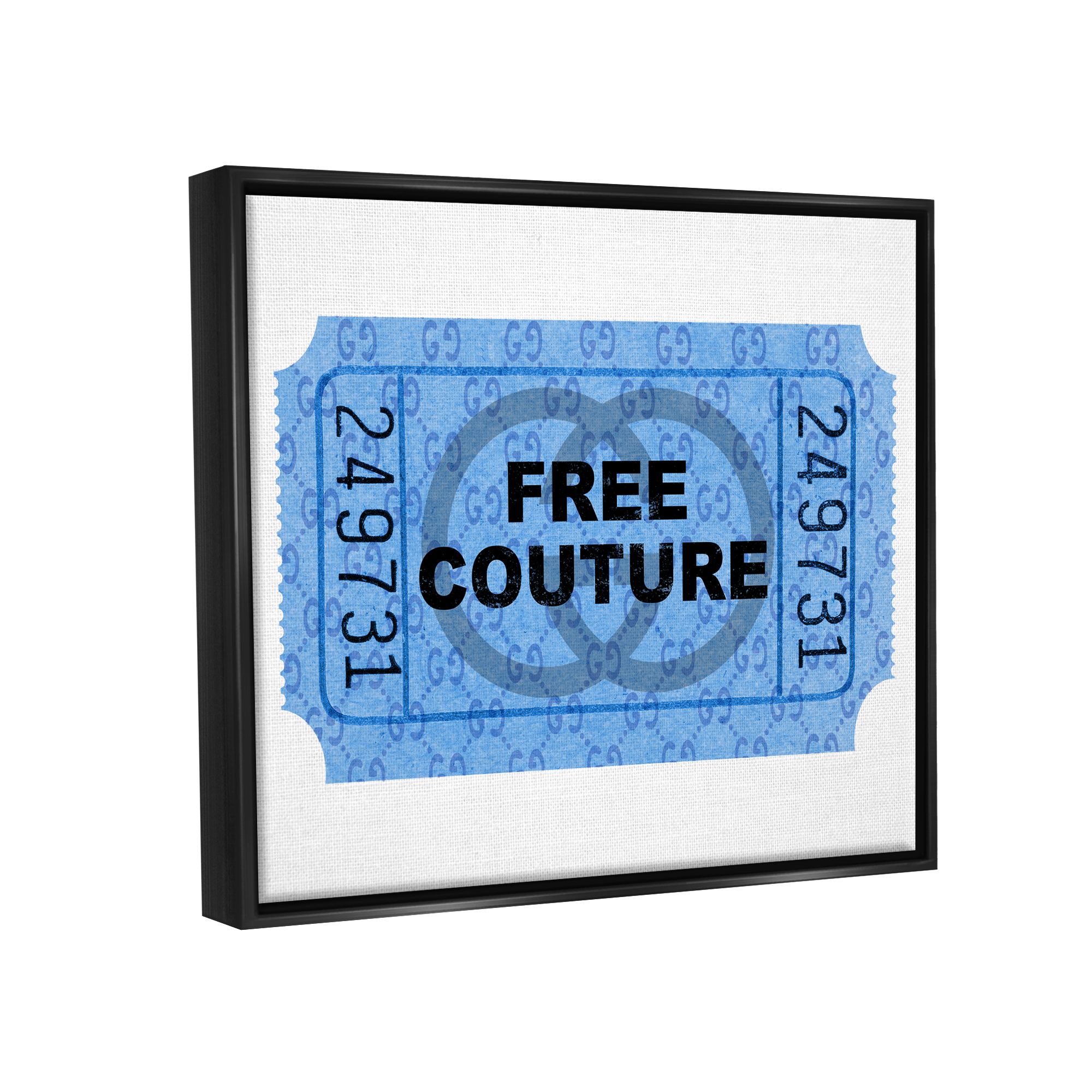 Stupell Industries Free Couture Blue Ticket Stub Beauty & Fashion Painting Black Floater Framed Art Print Wall Art