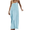 thumbnail image 4 of Summer Dress for Women Casual Sleeveless Backless Pleats Spaghetti Strap Dress Openwork Print Beach Vacation Dress(Sky Blue,M), 4 of 8