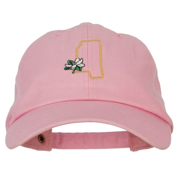 Mississippi Magnolia with Map Embroidered Unstructured Washed Cap - Lt Pink OSFM