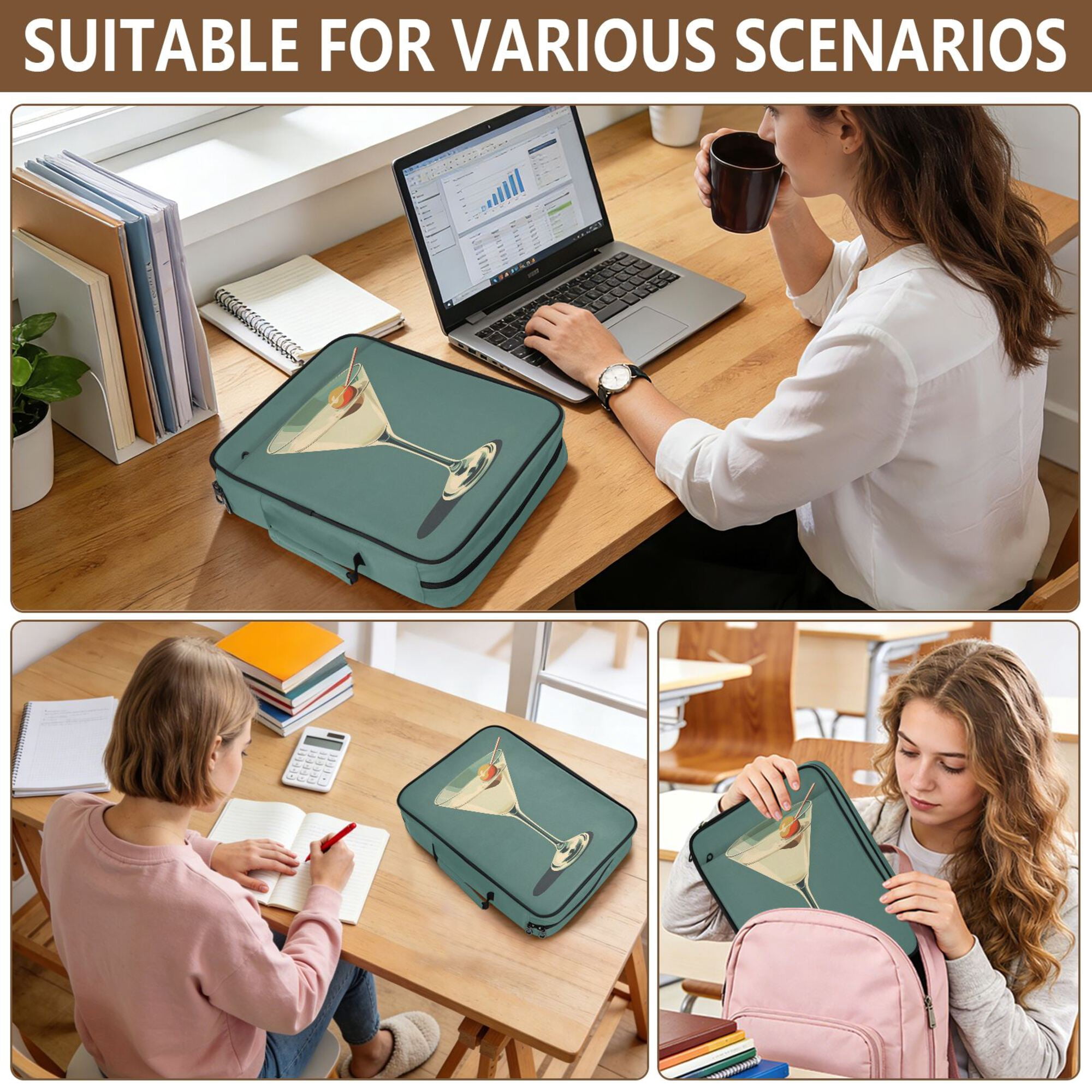 FORMRS Accordion File Folder A4 Size 7-Pocket Expanding Document Organizer Bag with 3 Ring Binder, Beige Martini