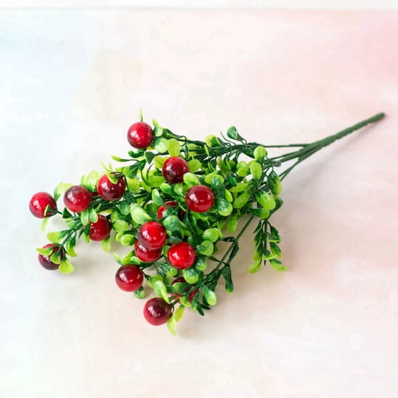 Artificial Pomegranate Branches 2pcs - 13.7" Tall Holly Berry Stems for Christmas Tree Decor, Vase Filler, and Farmhouse Home Decor, Realistic Fruit Props for Wedding & Photography