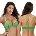 thumbnail image 6 of Curve Muse Womens Push Up Add 1 and a half Cup Underwire Halter Front Close Bras -2PK-Green,Yellow-34DD, 6 of 7