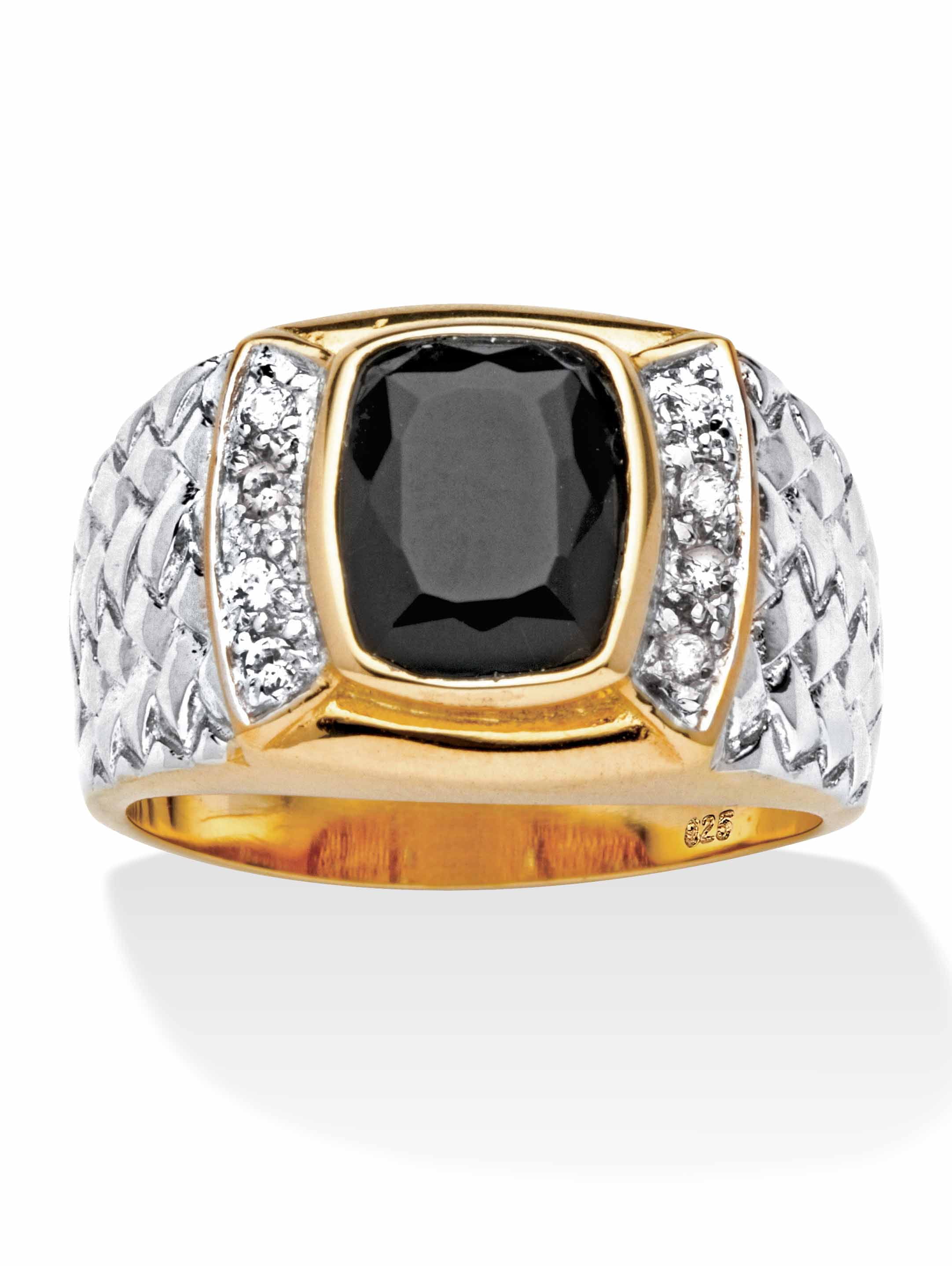 Men's Cushion-Cut Onyx and Cubic Zirconia Ring in 14k Gold over ...