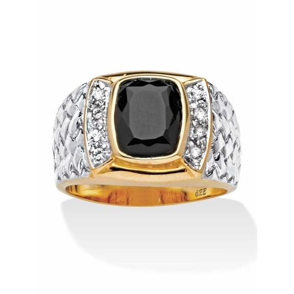 PalmBeach Jewelry Men's Cushion-Cut Onyx and Cubic Zirconia Ring in 14k Gold-plated Sterling Silver Sizes 8-16