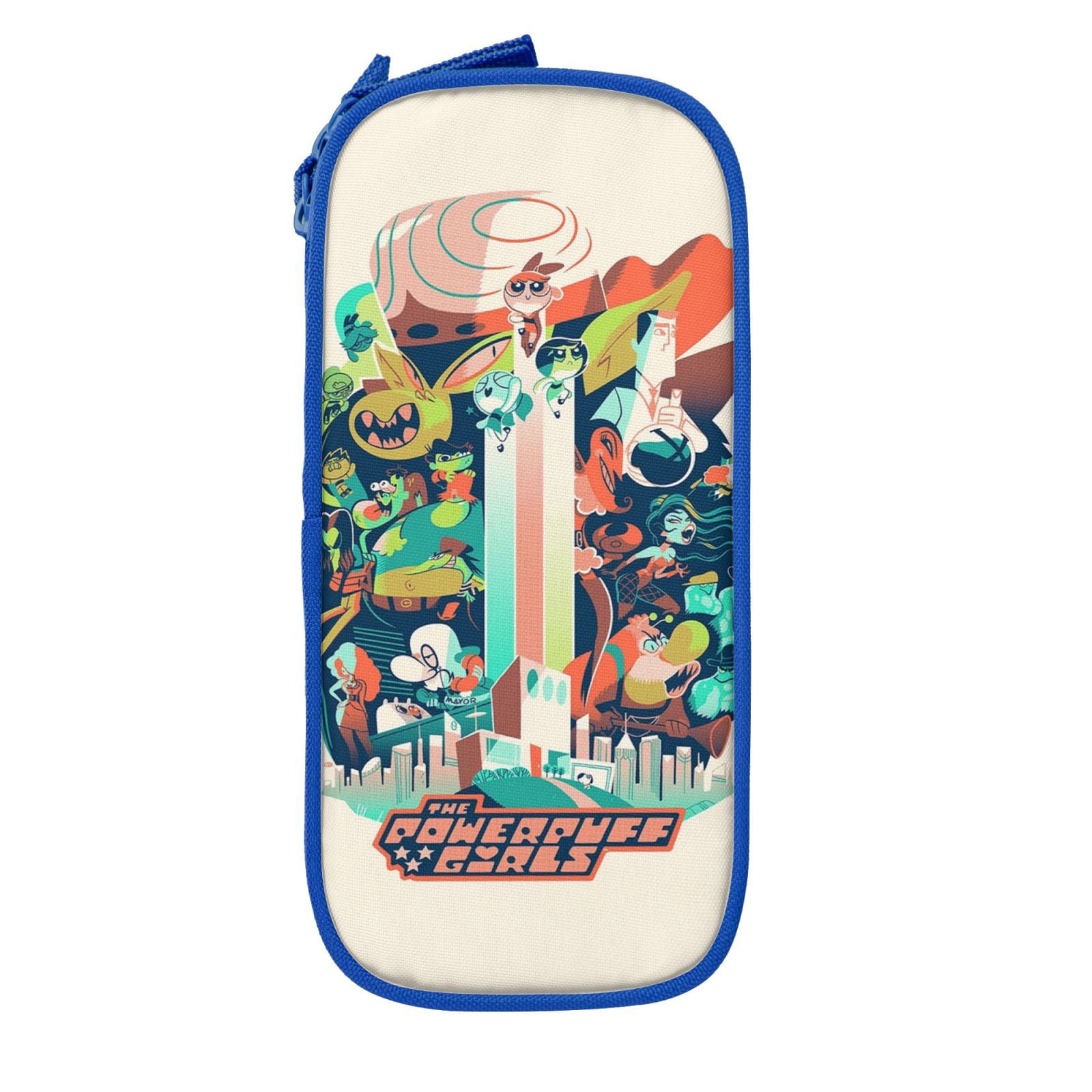 The Powerpuff Gi-rls Pencil Case Large Capacity Pencil Pouch Penbag Office Stationery Organizer Travel Makeup Bag Blue