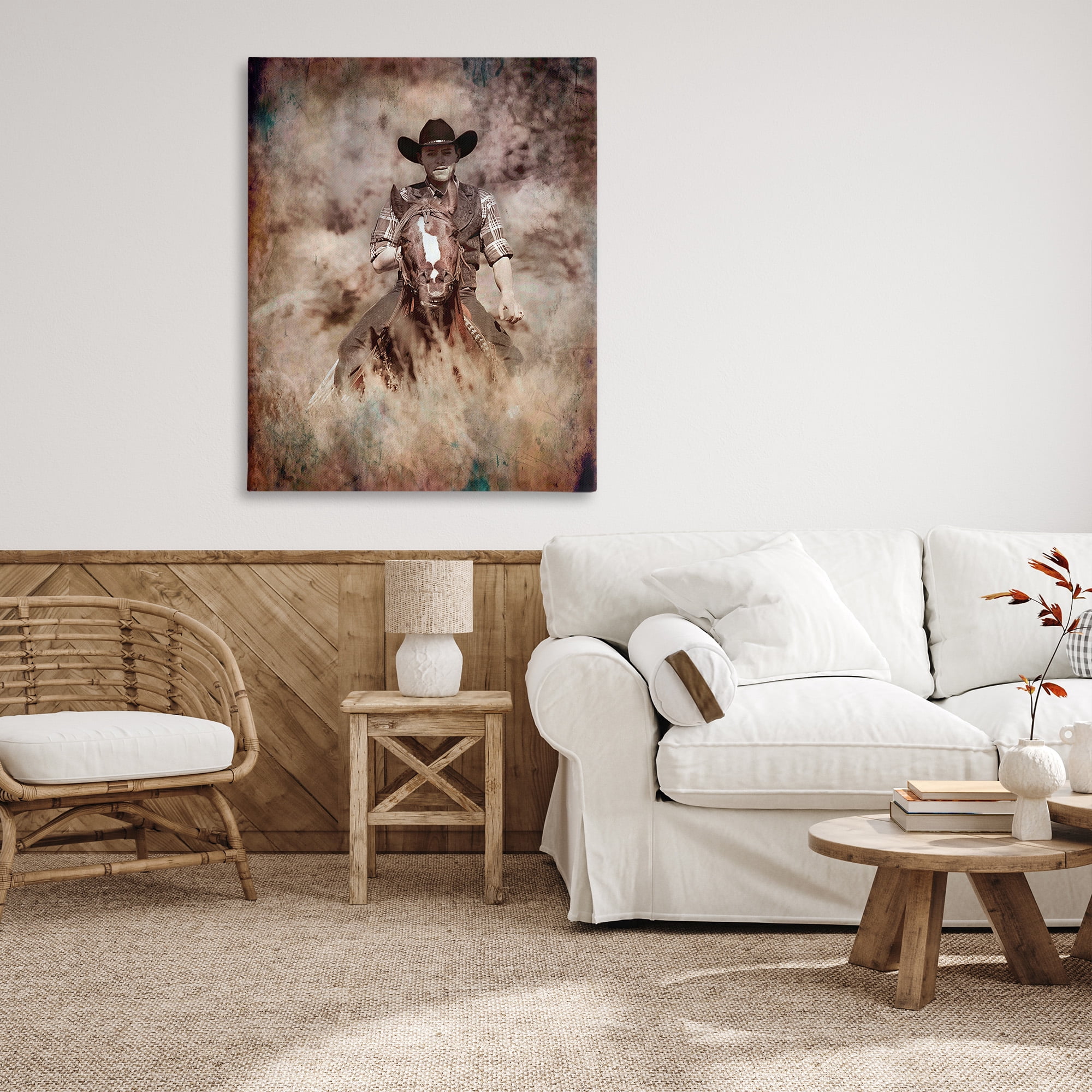 Stupell Industries Galloping Cowboy Portrait Animals & Insects Painting Gallery Wrapped Canvas Art Print Wall Art, 36 x 48